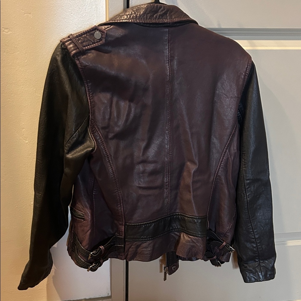 Michael Kors Burgundy and Black Leather Jacket - Picture 5 of 9